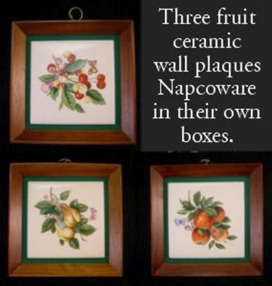 Three Wall Hangings - Ceramic Framed Fruit Tiles